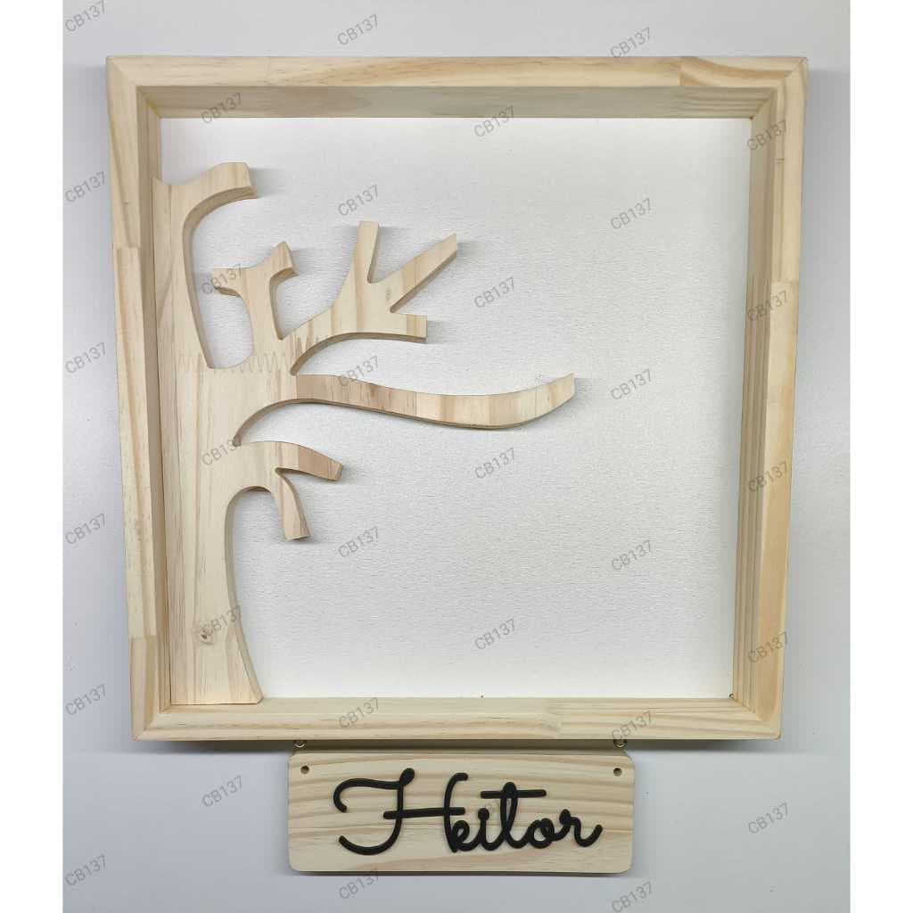 Moldura de pinus 30X30X4 - Porta maternidade + meia árvore +  placa + nome - COM OU SEM MEIA ARVORE/PLACA