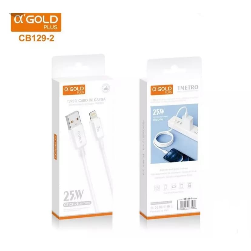 Cabo USB Carga Turbo Lightning Gold Carregamento Rápido iPhone 1 Metro Branco