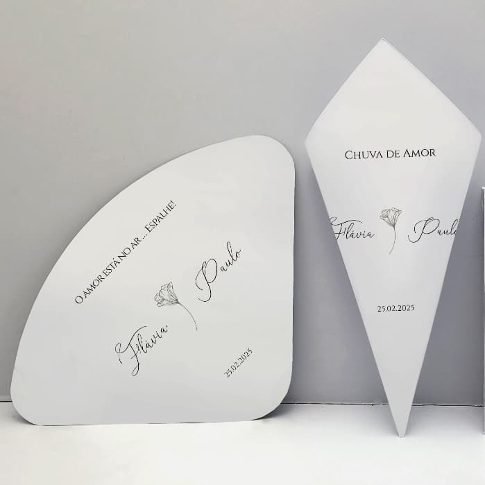 Ventarola Leque e Cone de Pétala Arroz para Casamento Personalizado com Nomes e Data Kit