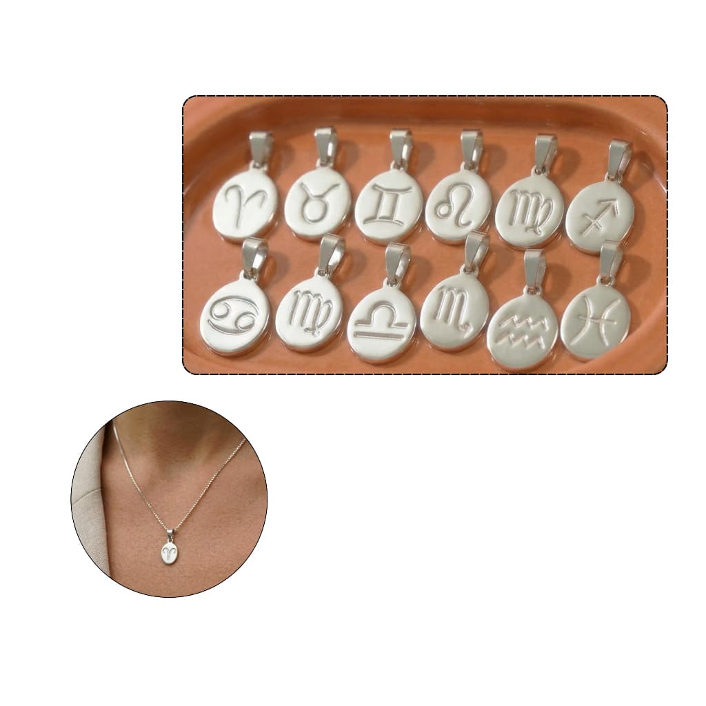 Pingente Signo Minimalista Delicada Banhado em Ouro 18k Prata925 Alto Padrão Acessórios Femininos