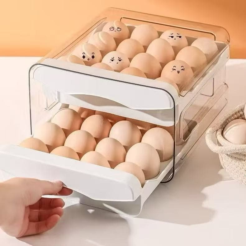 gaveteiro duplo em plástico tipo porta 32 ovos com para cozinha geladeira