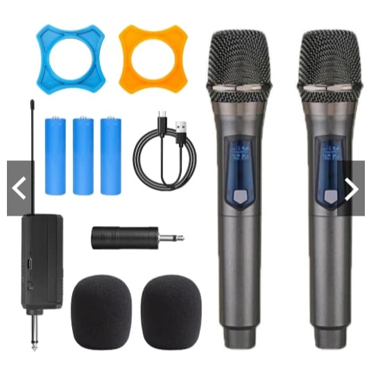 Kit 2 Microfones Dinâmico Sem Fio Profissional Recarregável Uhf para Karaokê