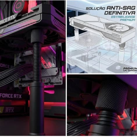 Suporte para Placa de Vídeo GPU Preto Ajustável para Nvidia e Radeon Universal e Exclusivo