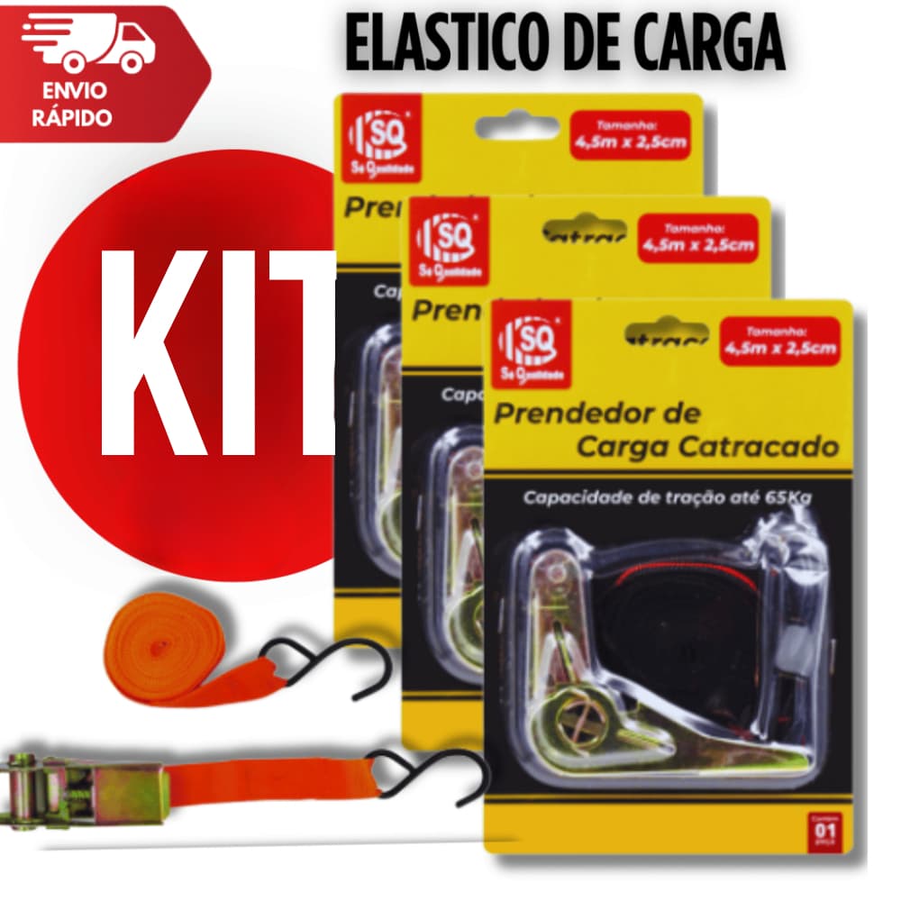 Conjunto Catraca Amarrar Carga Cinta Prender Carga Veículos 4,5MT X2,5CM Multiuso Varias Utilidades