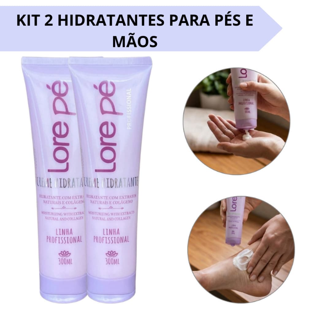 Creme Hidratante Para Pés E Mãos Com Colágeno 300ml Lore Pé Kit 2 Unidades