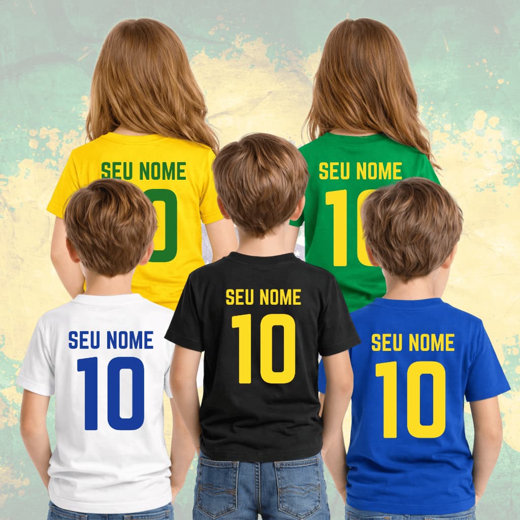 Camiseta Do Brasil Infantil Unissex Estampa Personalizada Malha Poliéster Confortável