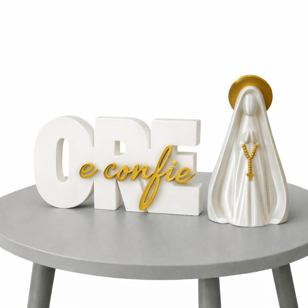 Decoração Religiosa ORE e Confie e Nossa Senhora Enfeite Cristão Mesa Sala Quarto Presente Fé