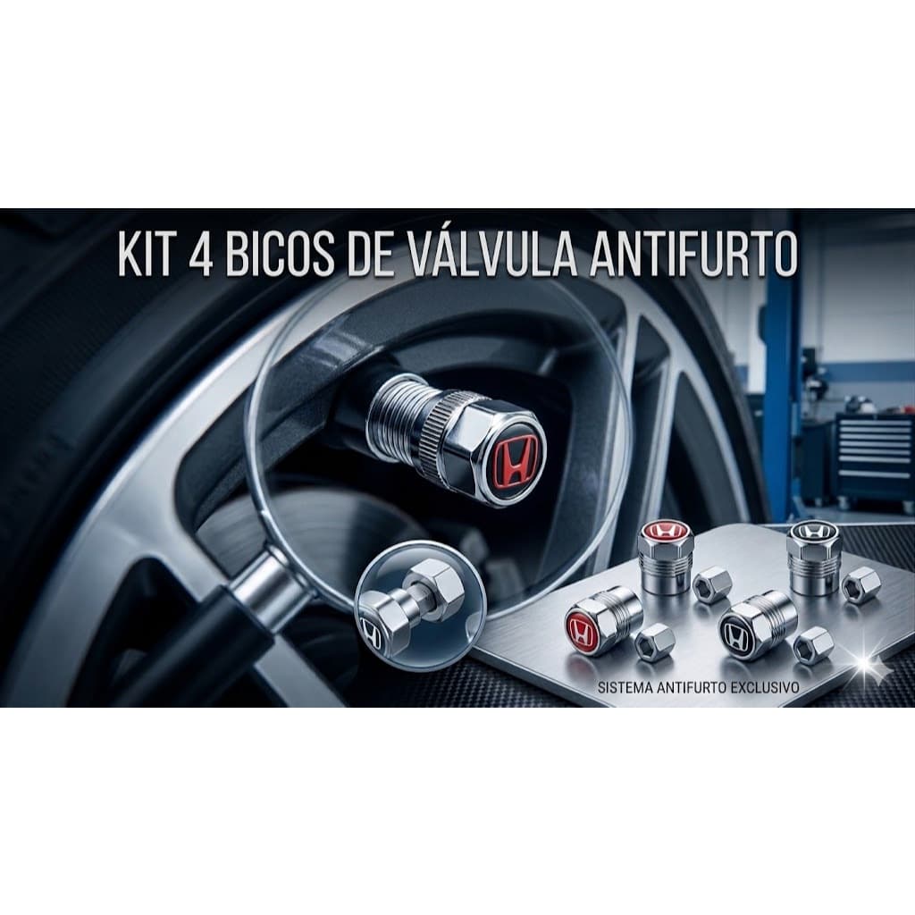 Kit 4 Bicos Válvula Pneu Antifurto Alumínio Premium + Chave