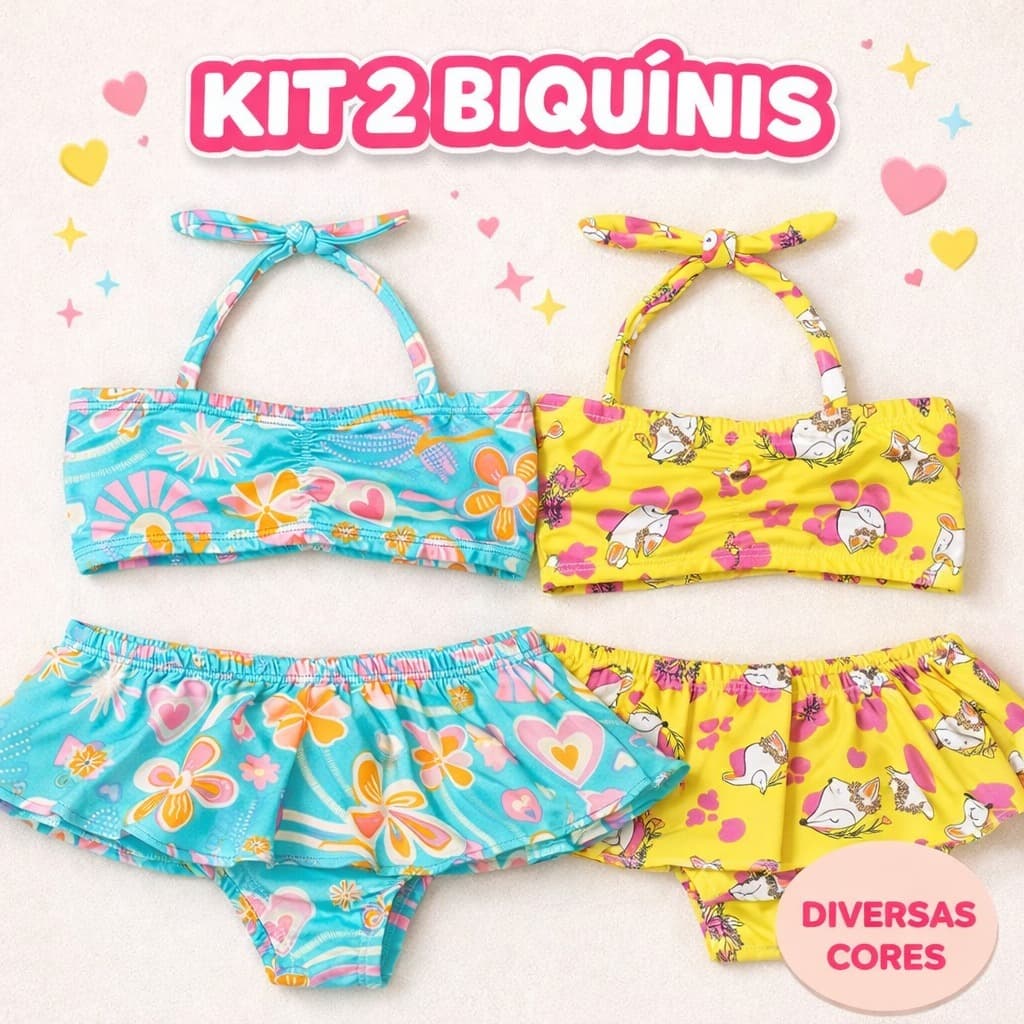 Kit Biquíni Infantil Menina Com Saia Moda Praia Piscina Natação Verão Estampado Tendência