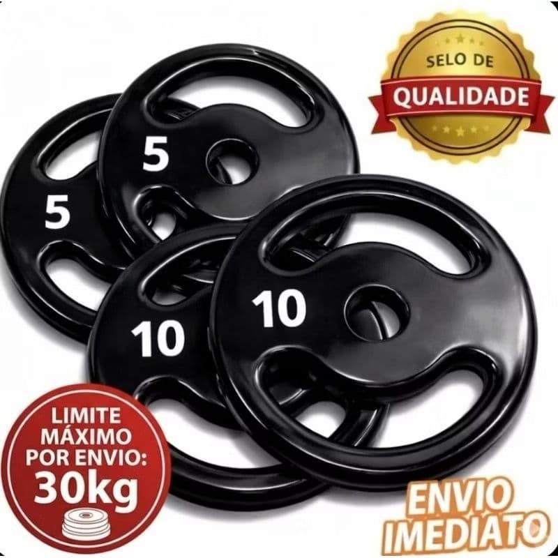 Kit Anilhas Emborrachadas Musculação 30kg Academia Peso Para Exercícios (2x10kg + 2x5kg)
