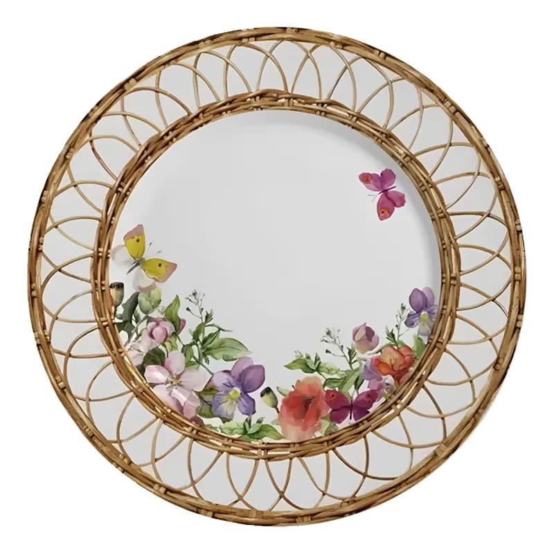 Prato Raso Flores Rattan 29cm Cerâmica - Alleanza
