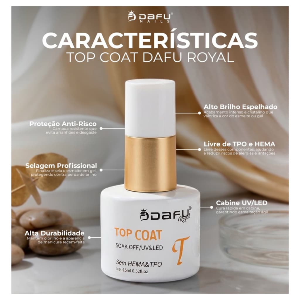 Novo Top Coat Dafu Sem TPO/HEMA - 15ml – Unhas Nails Ultra Brilho Espelhado Anti Risco UV/LED