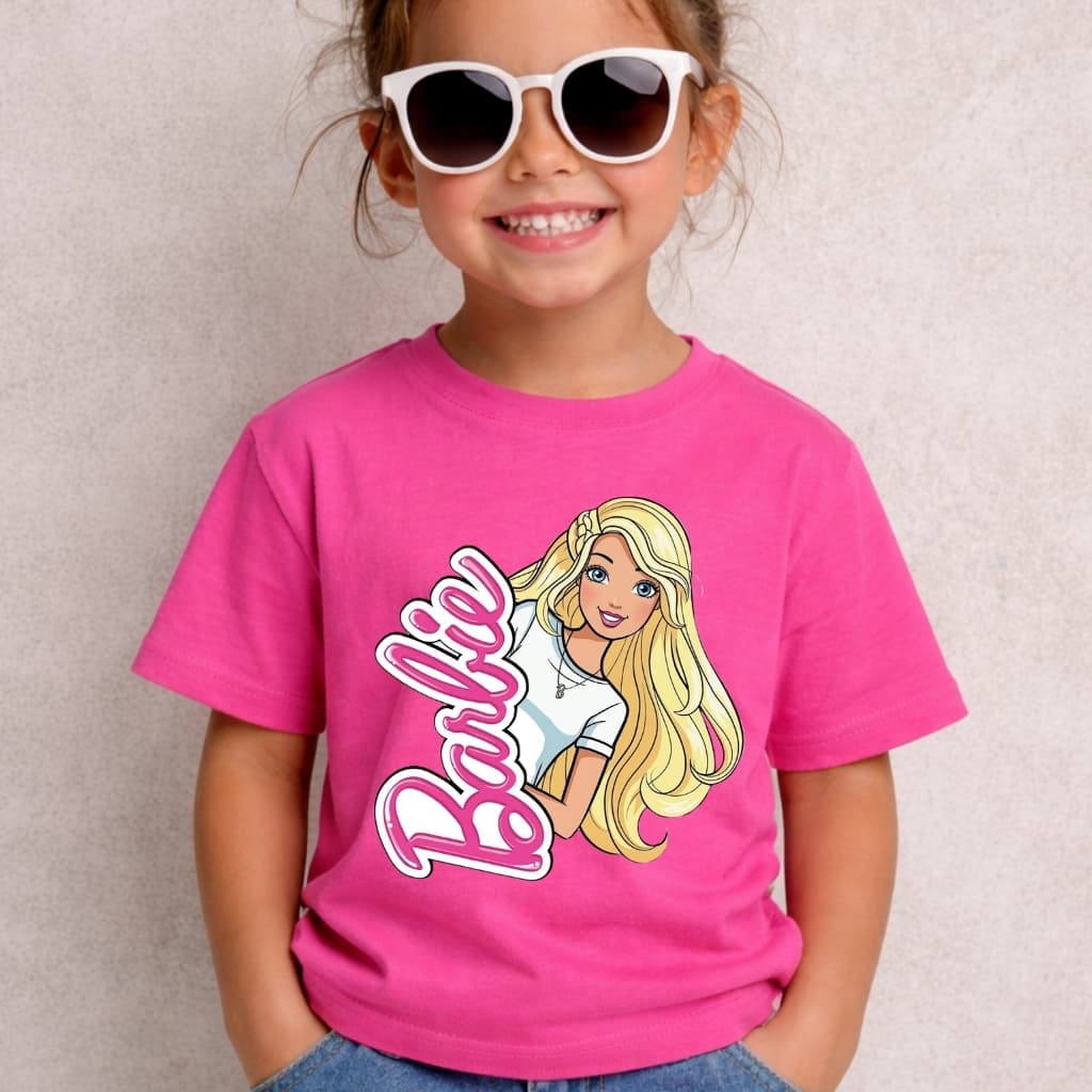Camiseta Infantil Menina Princesa Barbie Estilosa Lançamento Blusa Premium em Algodão Básica Rosa
