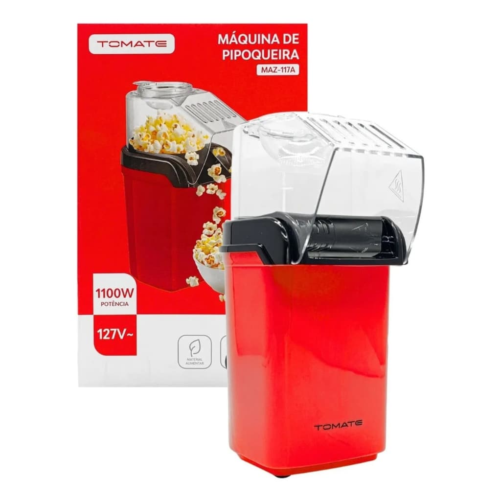 Pipoqueira Elétrica Sem Óleo Tomate 1100W Ar Quente Rápida 220V Prática
