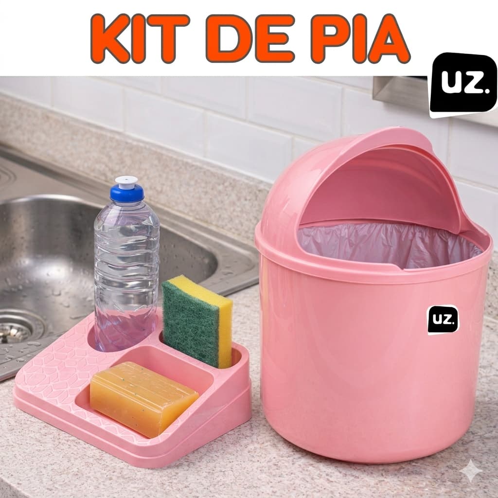 Kit 2 Peças Porta Detergente de Pia Cozinha e Lixeira de Pia 4 Litros