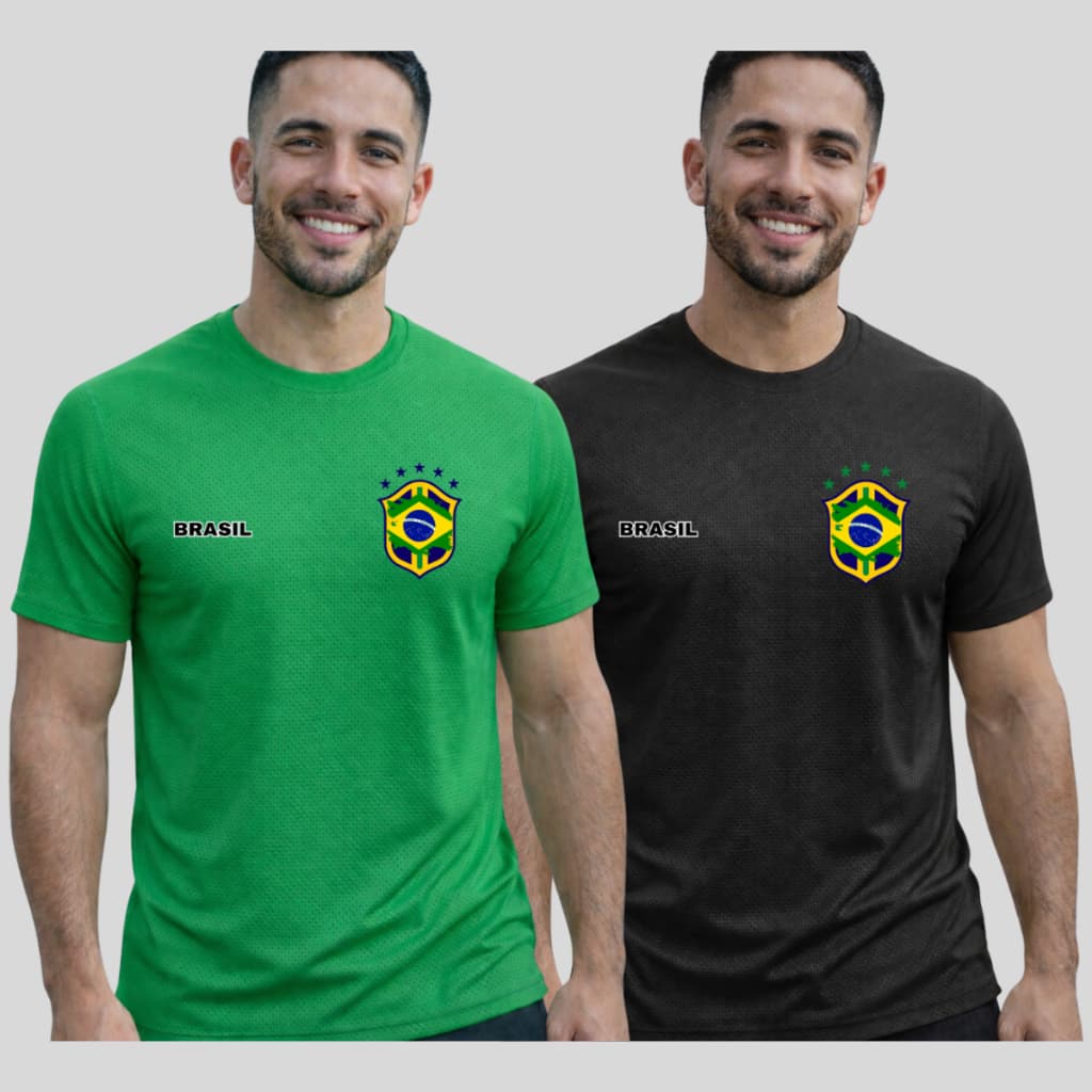 Kit 2 Blusas Dry Fit Brasil Copa Camisas Tecido Colméia Com Proteção Uv top