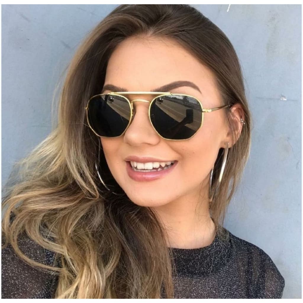 Óculos de sol feminino lente de cristal Marshaal várias cores preto azul marrom degradê com acessórios