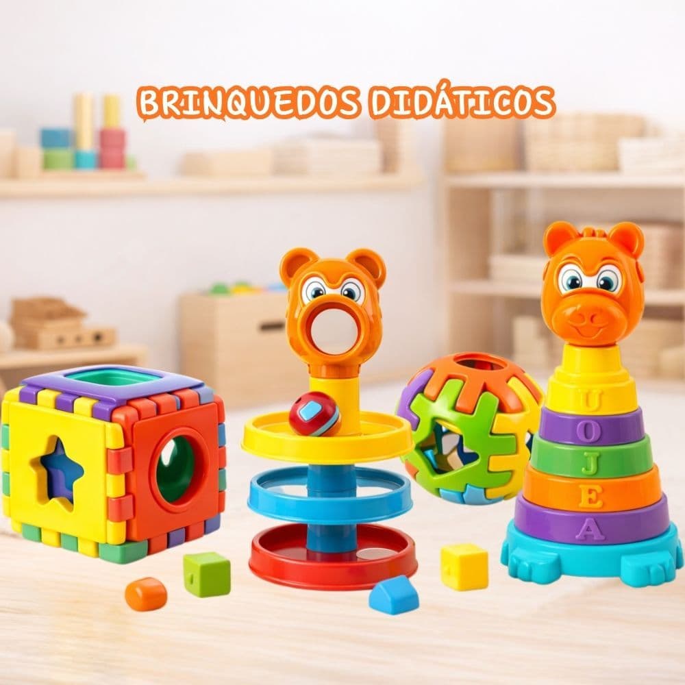Brinquedo Didático Infantil Educativo Coordenação Motora Encaixe e Empilhar Lúdico