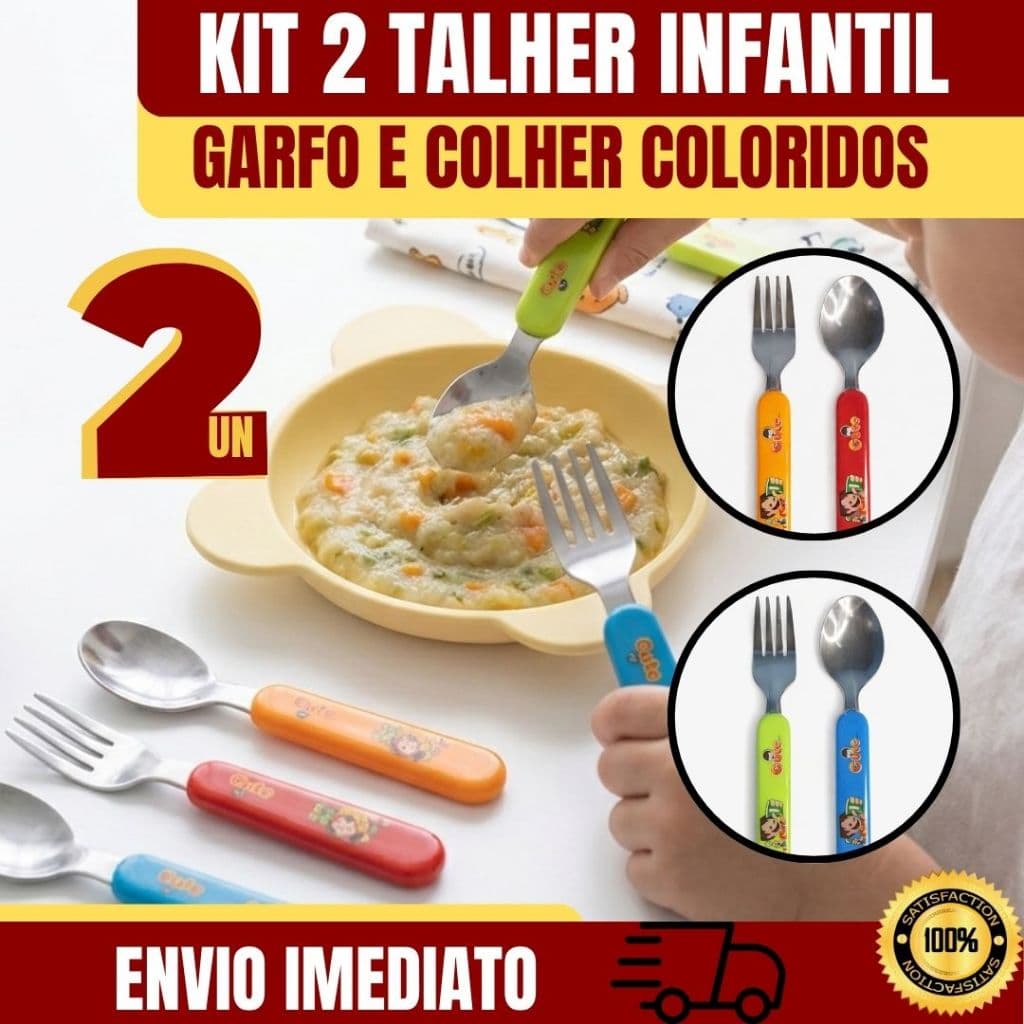 Jogo De Talheres Divertidos Para Crianças Garfo E Colher Kit Completo - Envio Imediato