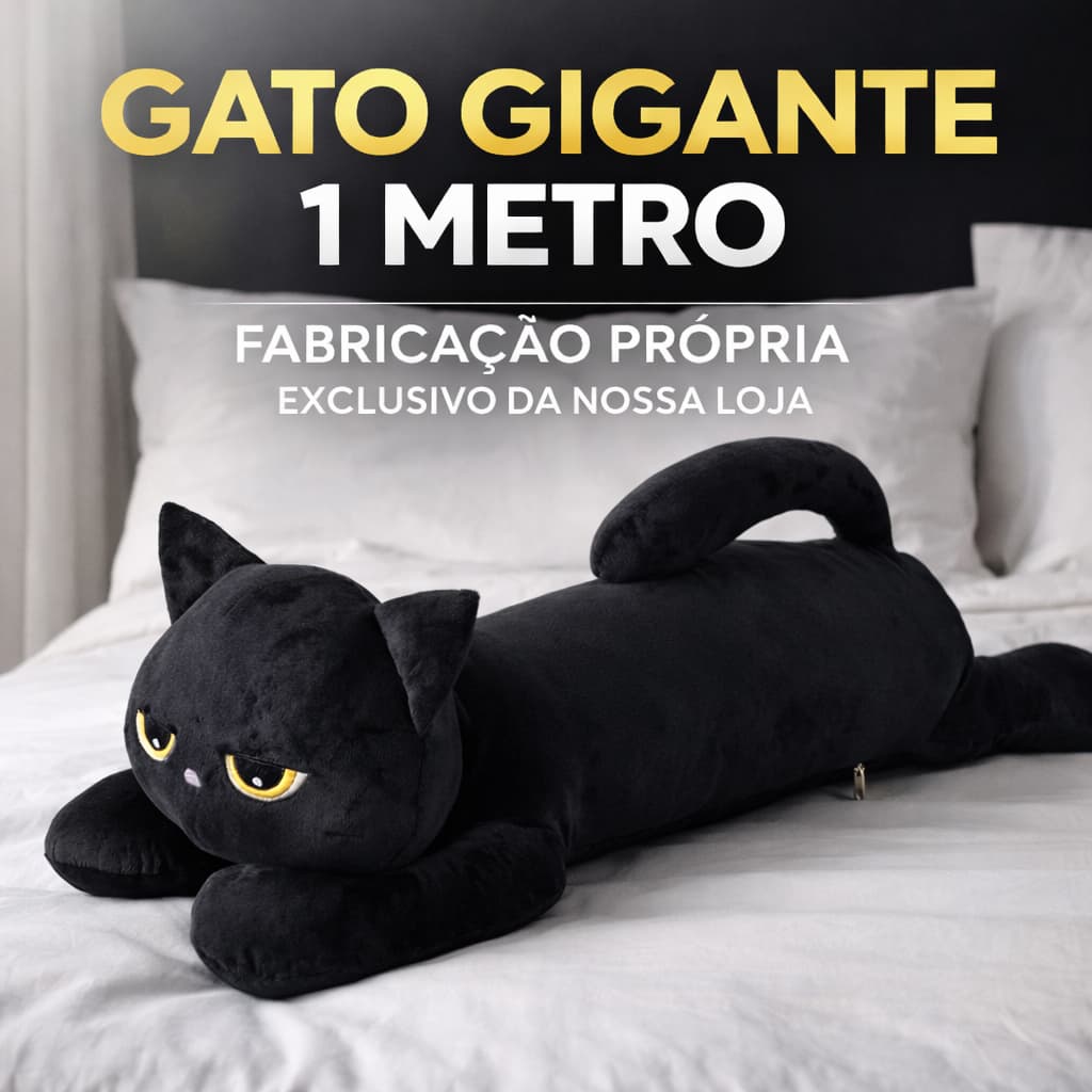 Pelúcia Gato Preto 1 Metro e 50 cm Gigante Super Macio Almofada Grande Fofa Presente Criativo Quarto