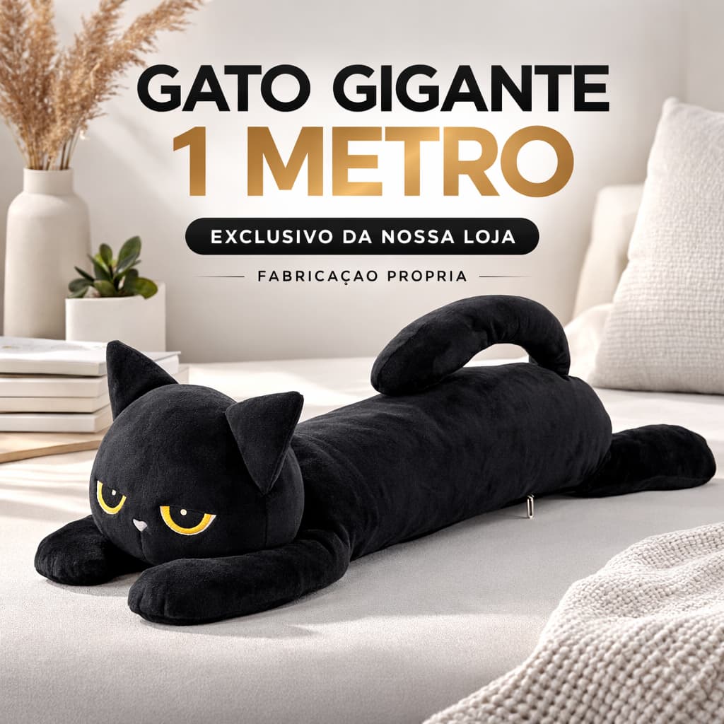 Gato Preto Pelúcia 1 Metro e 50 cm Gigante Almofada Fofa Super Macia Presente Quarto Decoração
