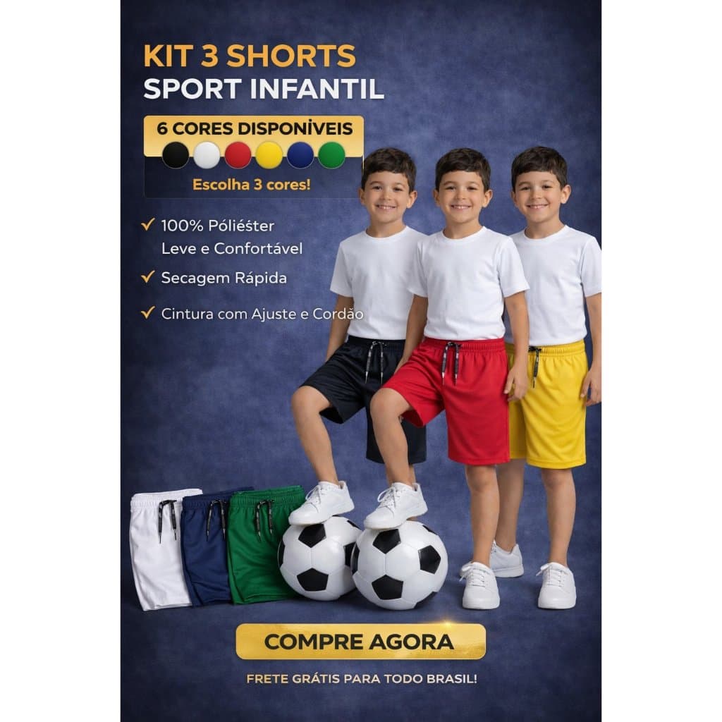 Kit 3 Short Sport Infantil Masculino