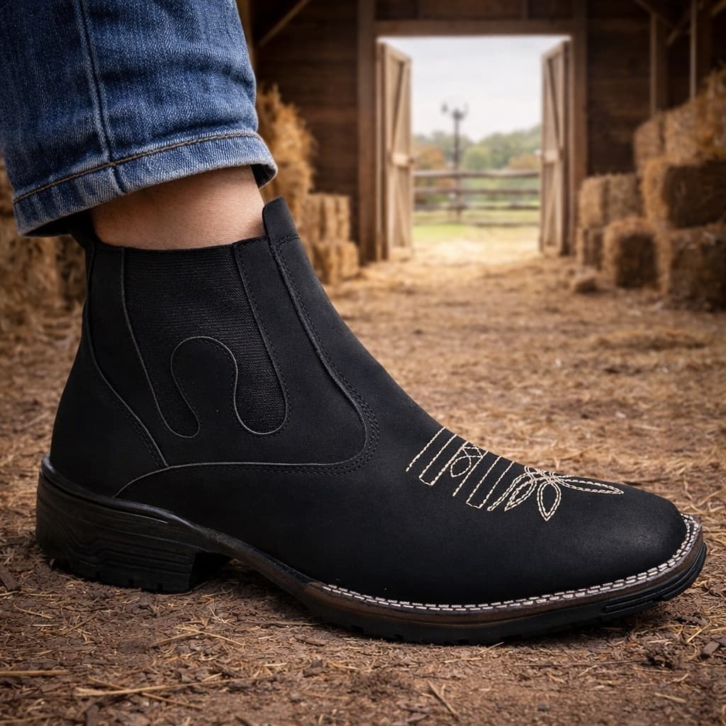 Botina Texana Masculina Bota Coutry Calce Facil Estilo Western Bico Quadrado