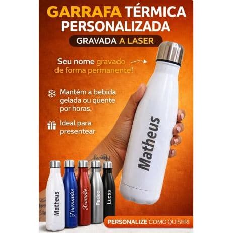 Garrafa Térmica 500ml Inox Boliche Personalizada a Laser com Nome