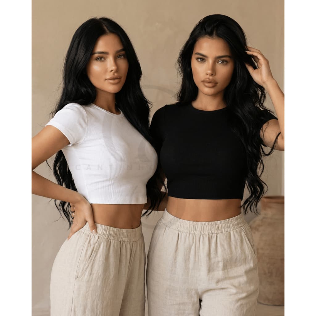 KIT 2 Cropped Feminino Manguinha Manga Curta Ribanna Premium Blusa