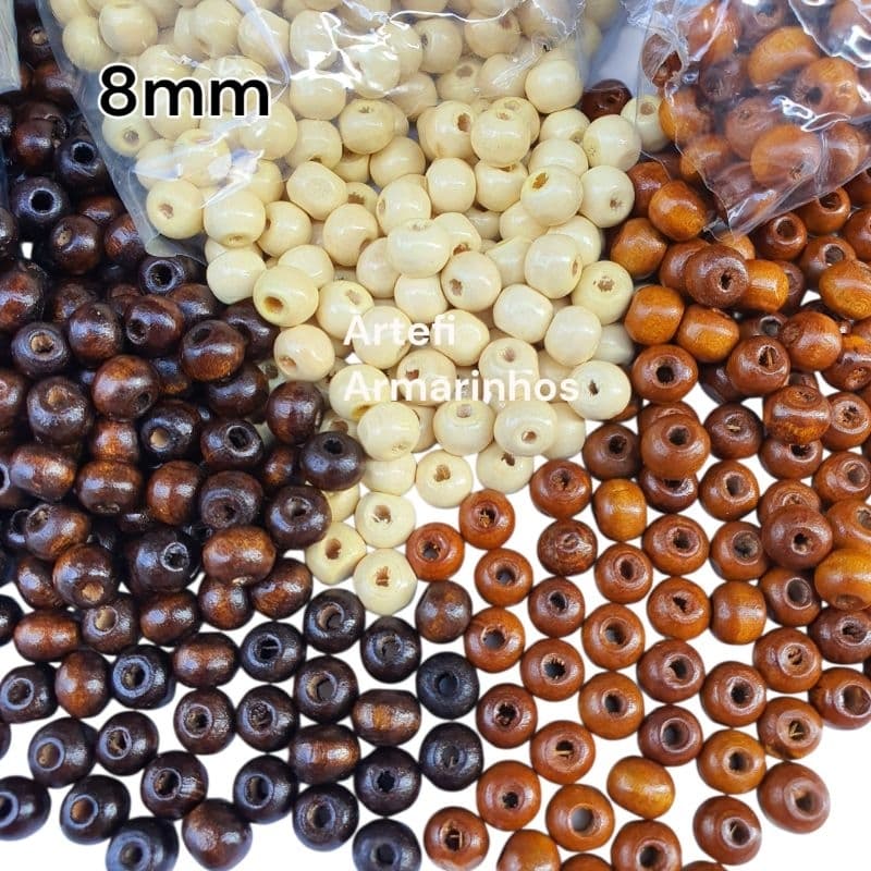 Bolinha Missanga de Madeira terço 8mm 110 unidades Acabamento Liso com Verniz Japamala