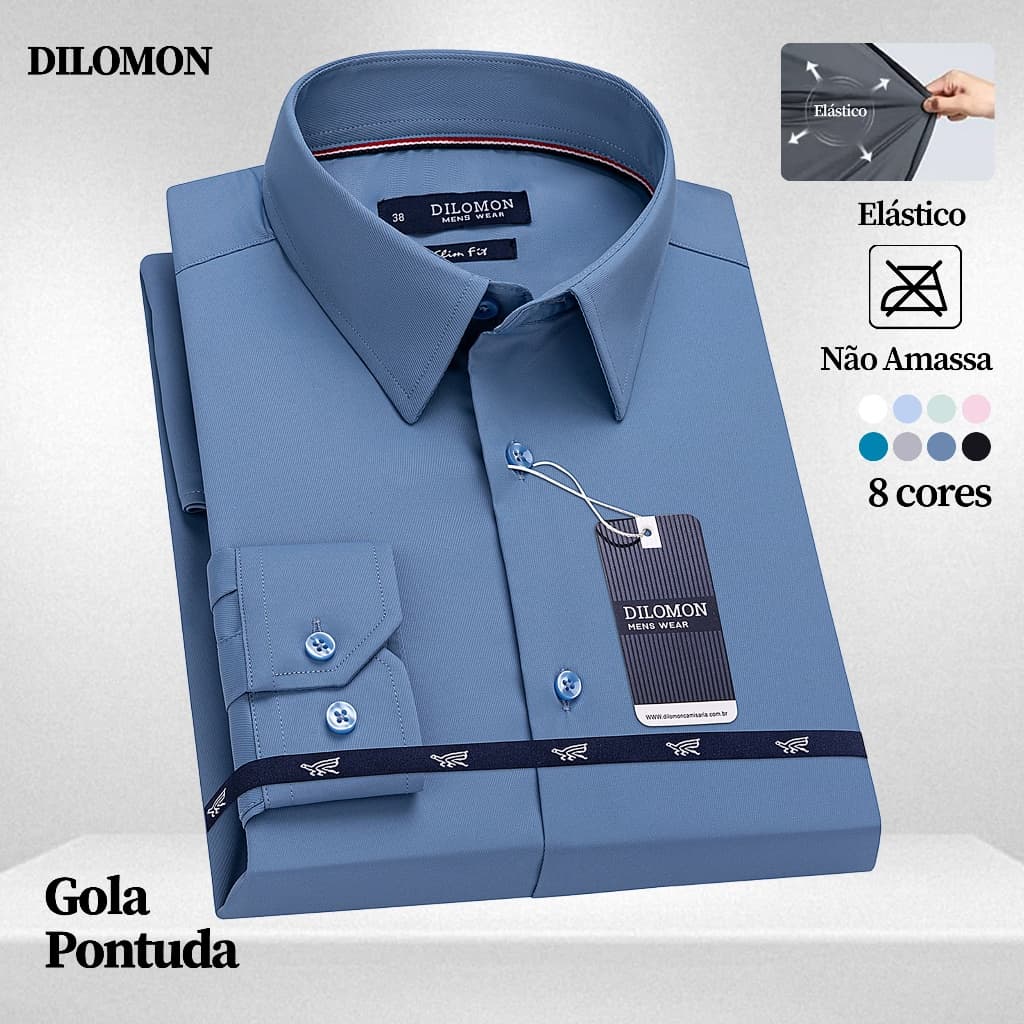 Dilomon Camisa Social Masculina Estilosa Não Amassa - Blusa do Brasil  Elastano Slim Fit Manga Longa