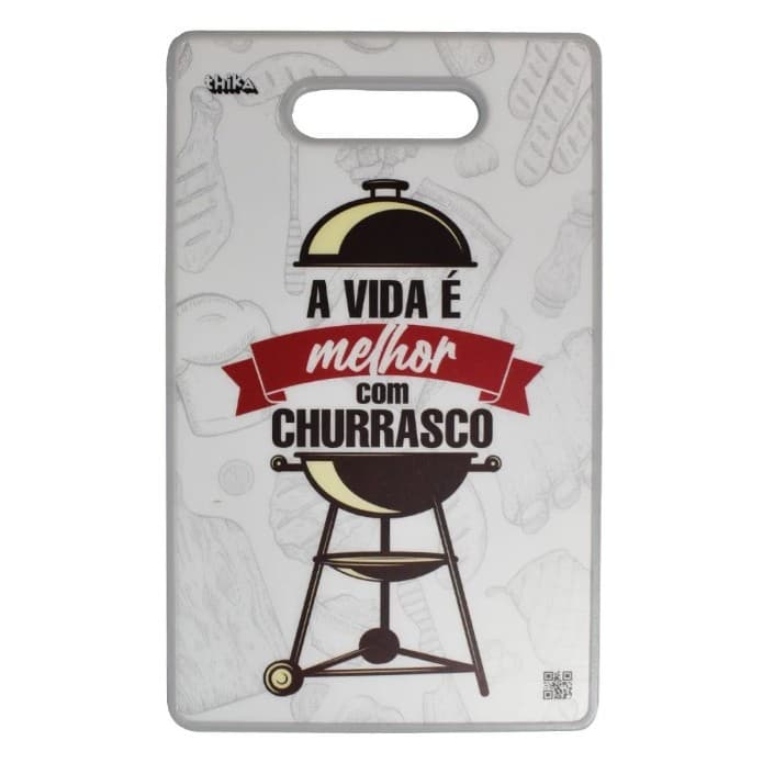 TÁBUA DE CARNE CHURRASCO ILUSTRADA 37X23CM PLÁSTICO RÍGIDO HIGIÊNICA COM ALÇA THIKA