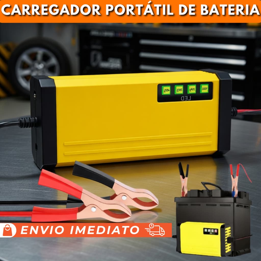 Carregador de Bateria de Moto e Carro 12v Inteligente Bivolt com Indicador Digital - Anticurto