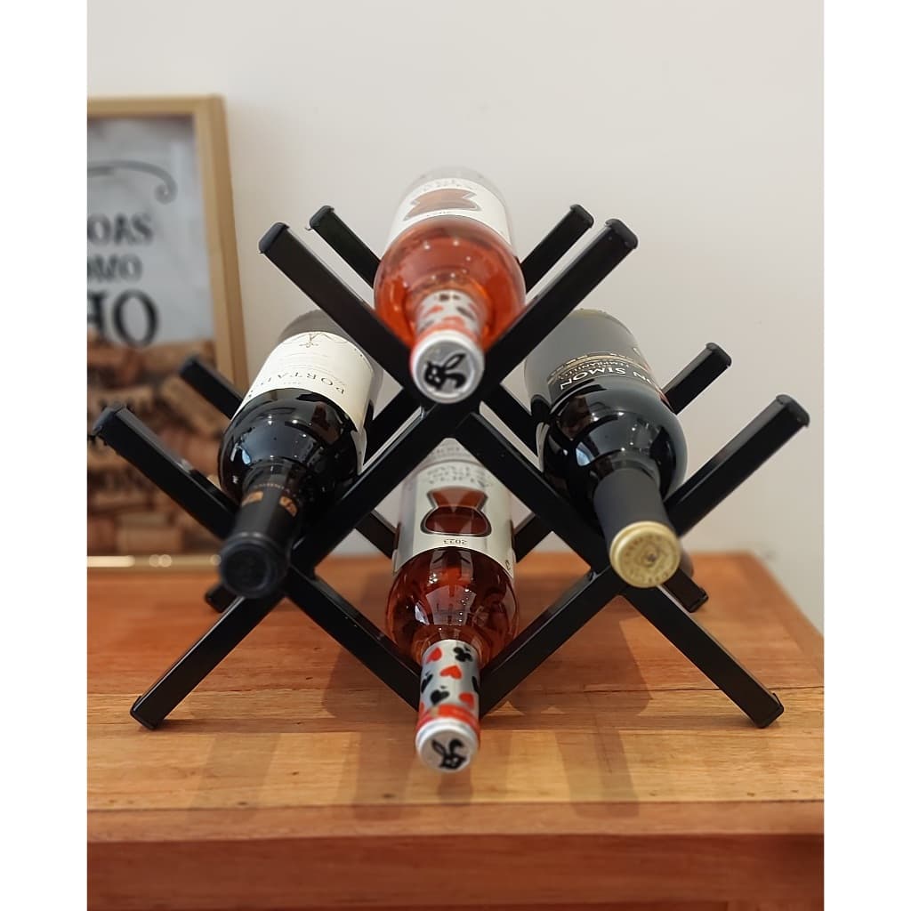 Suporte Aparador Vinho p/ 4 Garrafas Estilo Industrial Aço Reforçado Preto