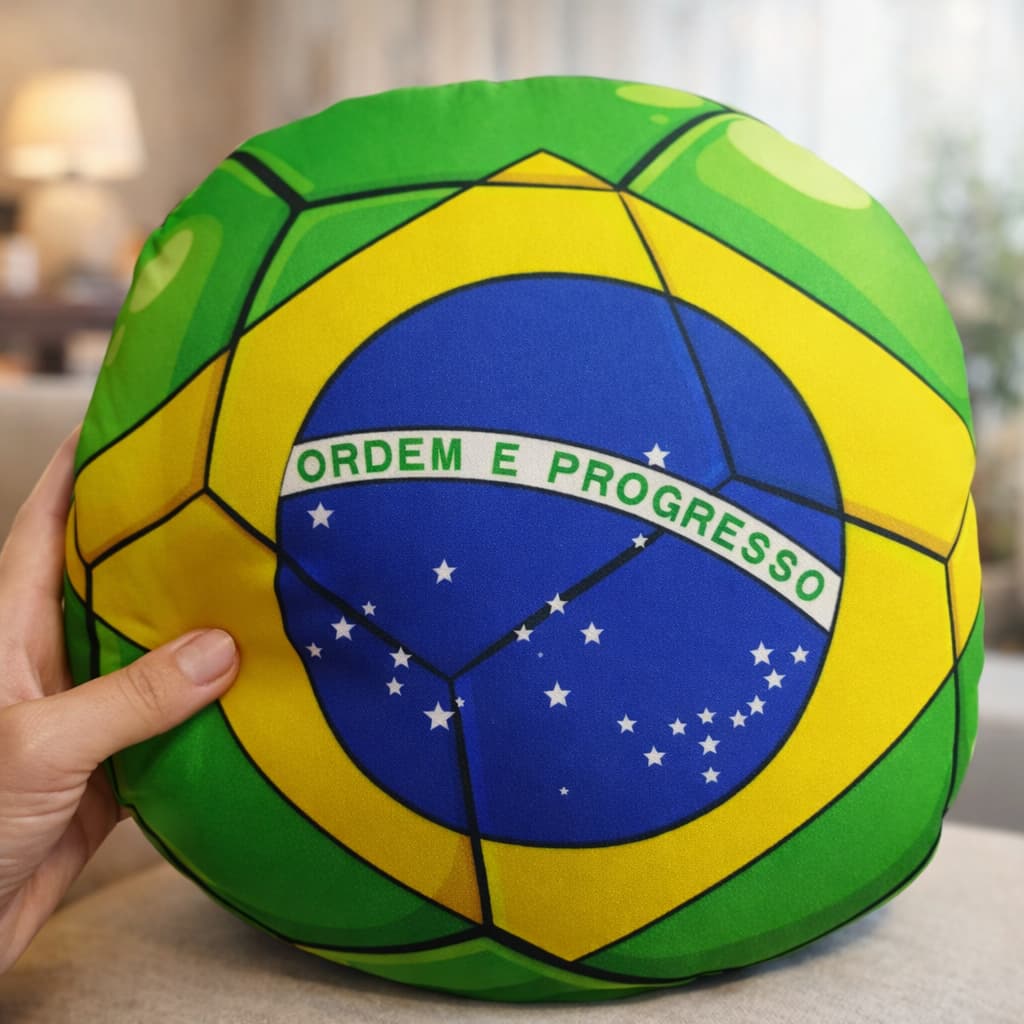 Almofada Formato Bola Brasil 3D 38cm Copa do Mundo | Almofada Decorativa Futebol Torcida Sala Quarto Presente