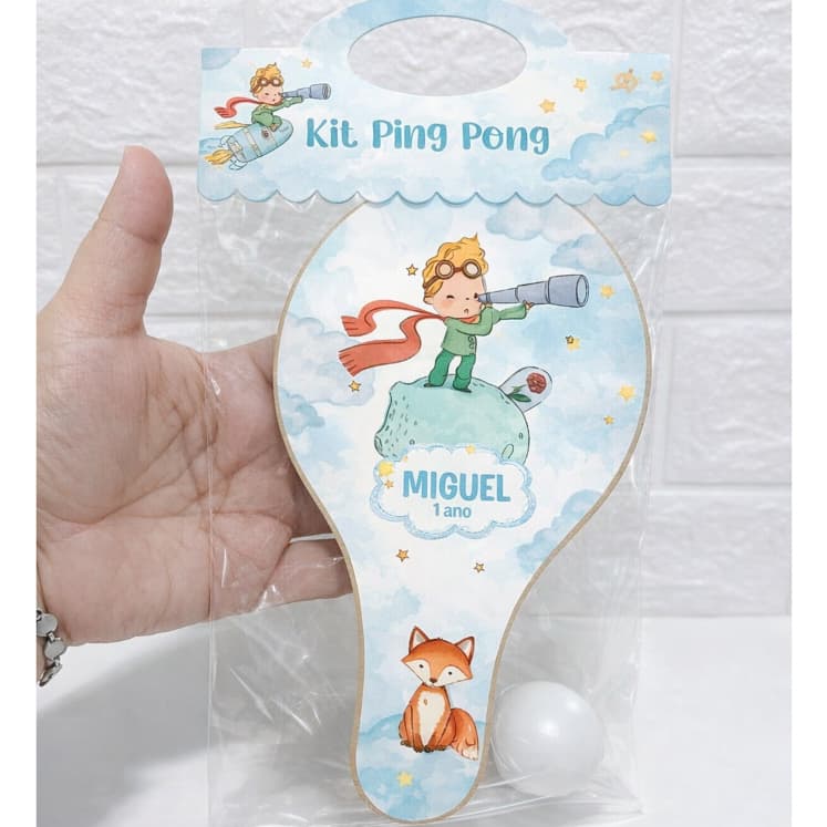 Kit Ping Pong PEQUENO PRÍNCIPE AQUARELA Personalizado com Raquetes – Lembrancinha de Festa Infantil