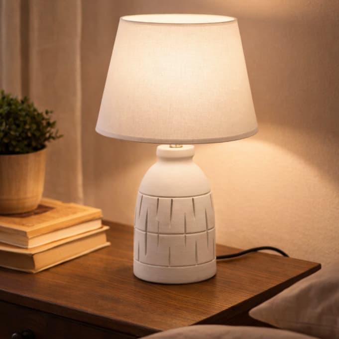 Abajur Luminaria Cerâmica Com Cúpula Quarto Decoração Branco/Azul/Preto