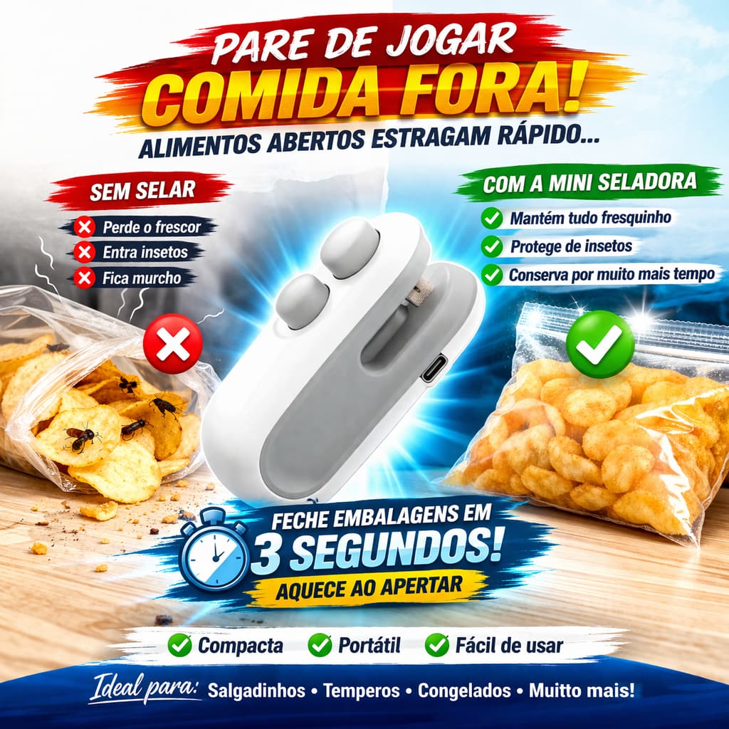 Mini Seladora de Embalagens Portátil USB Seladora de Sacos Plásticos para Alimentos Cozinha Compacta