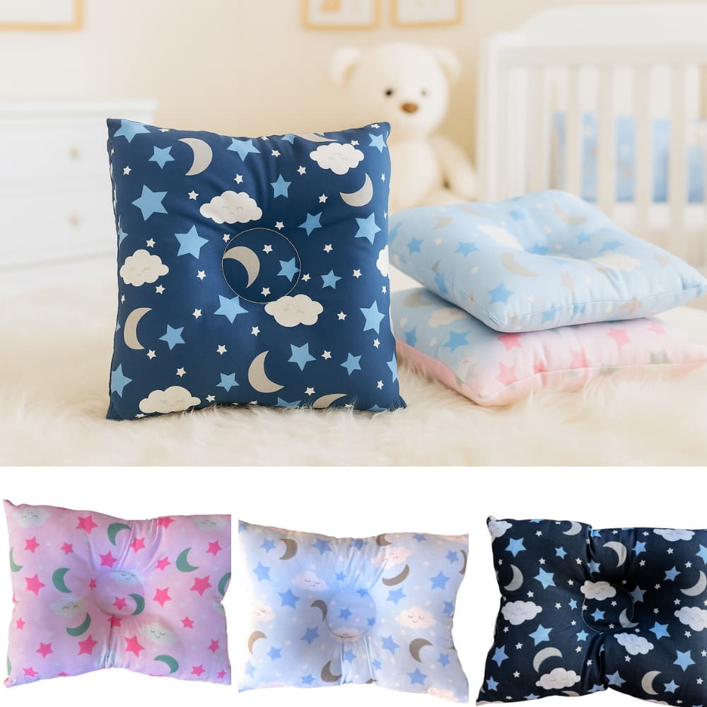 Travesseiro para Bebê Recém-nascido Anatômico Almofada para Berço e Carrinho 27x37cm Anti refluxo