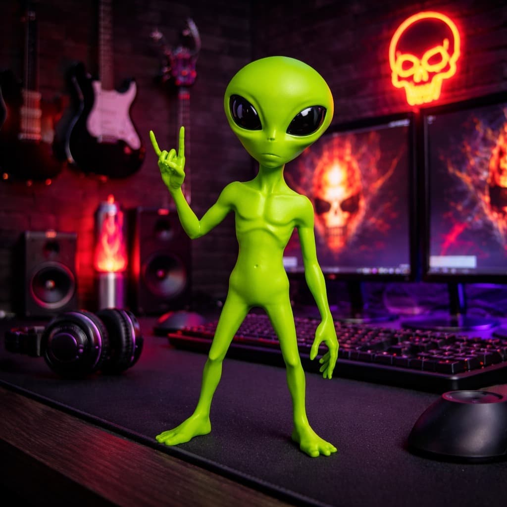Et Rockeiro Alienigena Rock Boneco Verde Decoração 13 e 15 cm