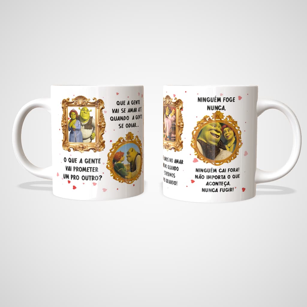 Caneca Xícara Mensagem Casal Amor Shrek Fiona Promessa Declaração Presente Personalizada OFERTA RELÂMPAGO!