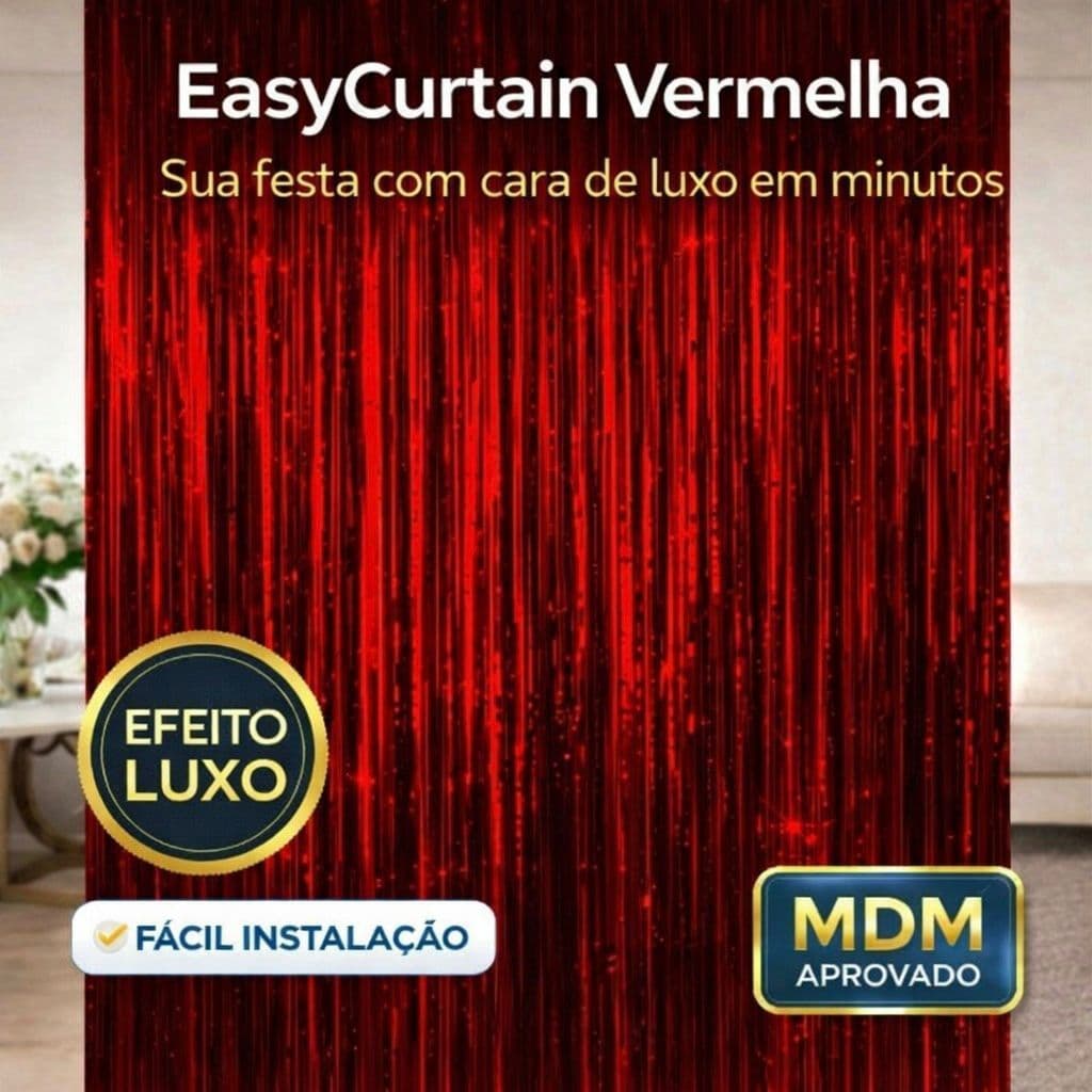 Cortina Metalizada EasyCurtain Vermelha 2x1m Decoração Festa Brilho Luxo Painel Fundo Fotográfico