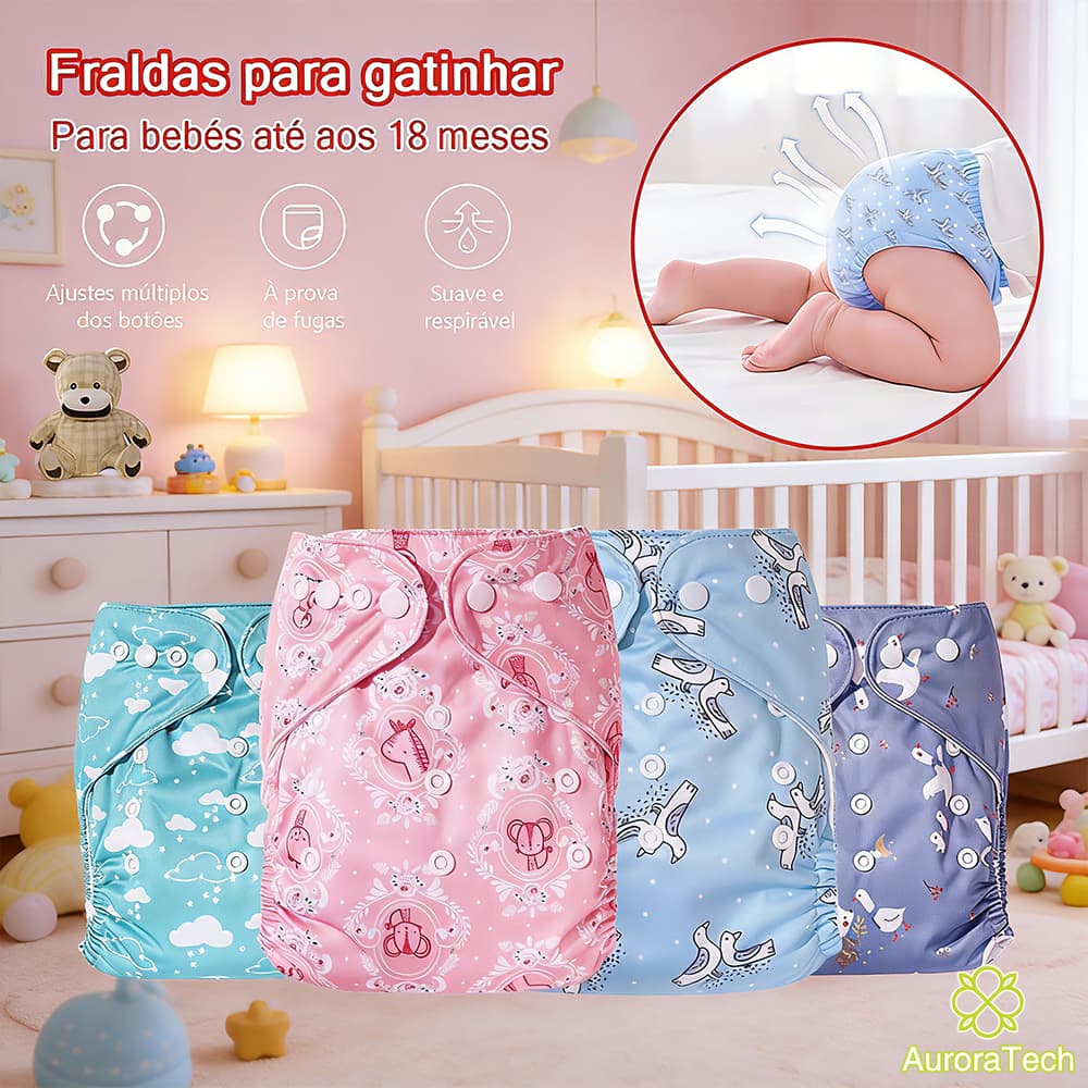 Fralda Reutilizável De Bebê Menino Eco Absorvente Ecofriendly Ajustável Impermeável Piscina