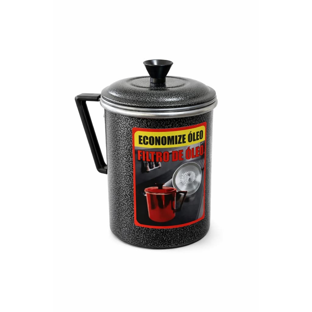 Filtro de Óleo de Cozinha 1L em Alumínio Preto Craqueado com Peneira – Filtra e Reutilize o Óleo sem Sujeira