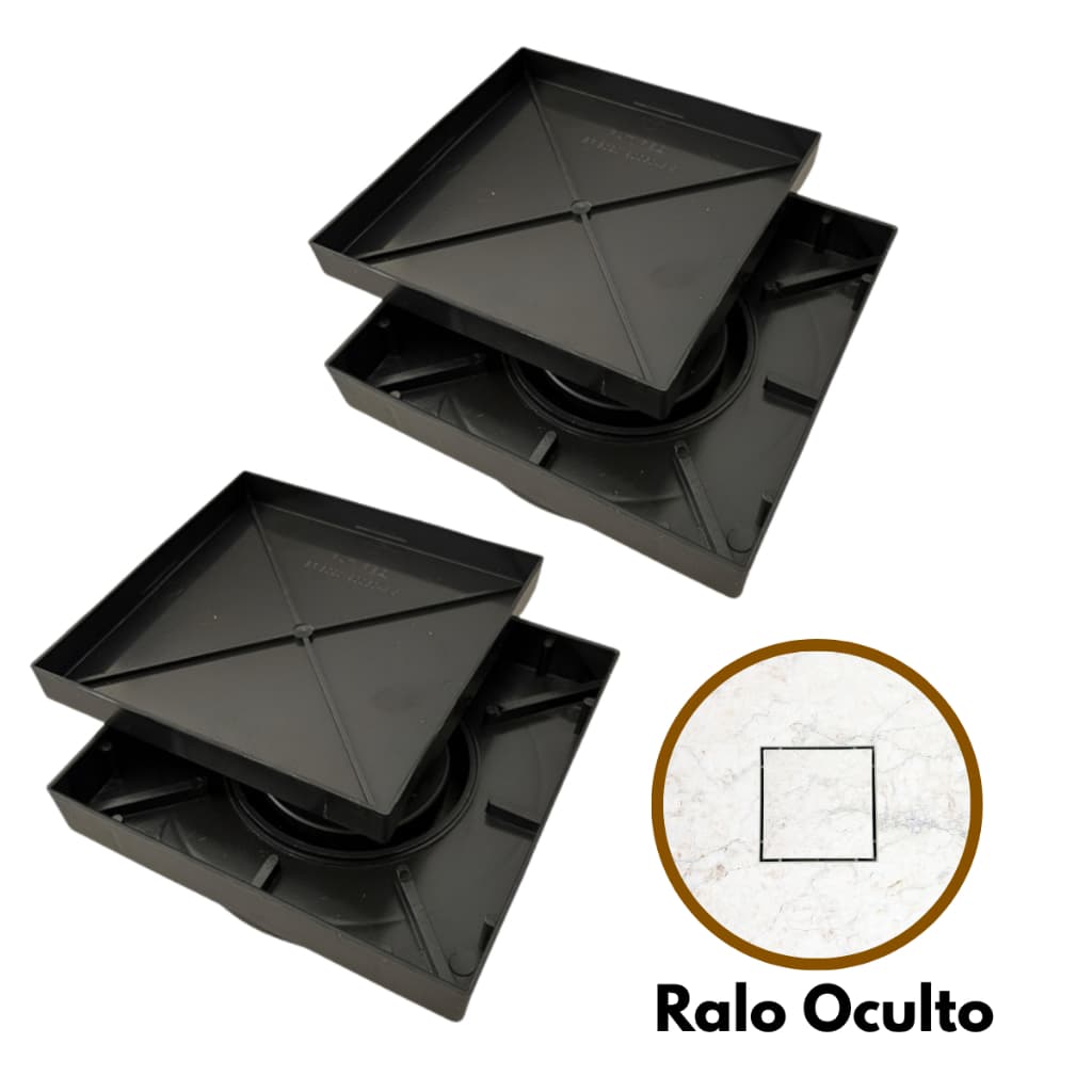 Kit 2 Ralo Oculto Quadrado Preto Anti Odor e Anti Inseto 15x15cm Abs Invisível Moderno