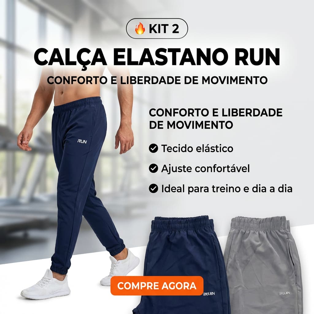 Kit 2 Peças Calça Elastano Lisa Masculina Run Para Treinos Corrida Dia a Dia