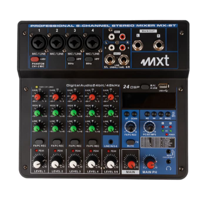 Mesa Som 6 Canais Bluetooth Interface Usb Mxt Mx-6t