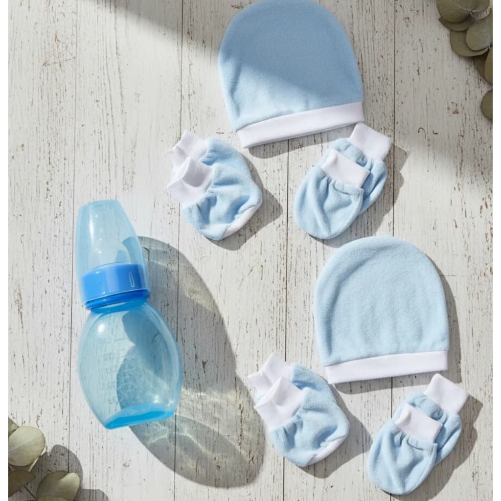 Kit 7pçs Bebê Recém Nascido 2 Touca 2 Luva 2 Sapatinho 100% algodão e Chuquinha 60ml enxoval bebê maternidade