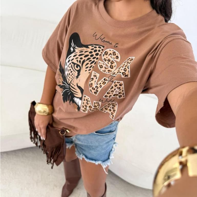 Blusa Oversized Feminina Savana Animal Print Casual