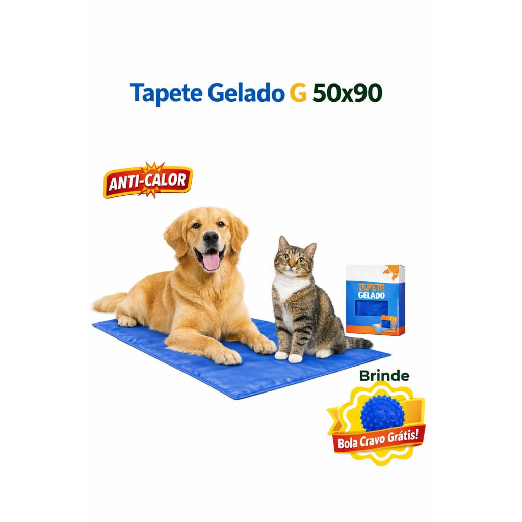Tapete Gelado Refrescante para Pets G 50x90cm – Cama Resfriadora Cachorro Gato Anti‑Calor + Bola Cravo